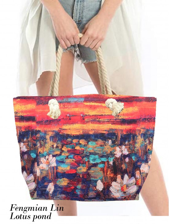 Lotus Pond Oil Painting Shoulder Bag